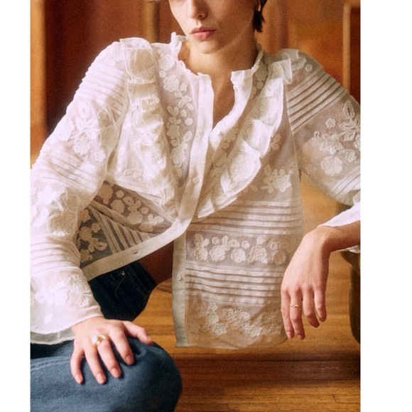 Sezane Tops - Sezane Nele Ecru Lace Blouse